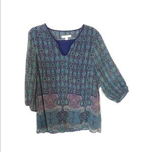 Blue and Teal Lined 3/4 sleeve Tunic